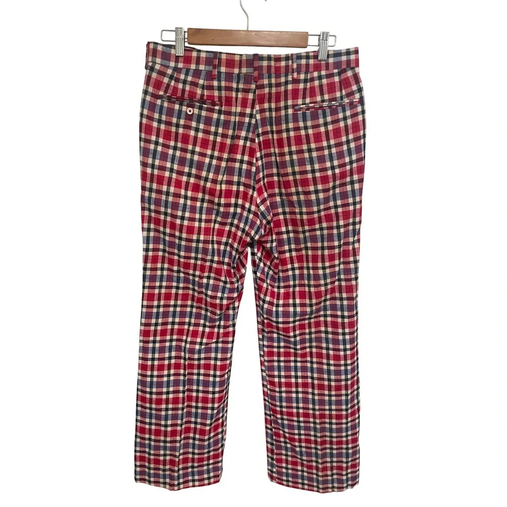Vintage Pants Red White Blue Plaid Straight Leg Cotton 33x31 - Picture 2 of 3